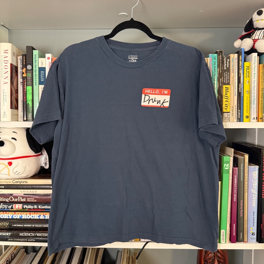 Carbon Hello I'm Drunk Graphic Name Tag Navy Blue T-Shirt Size XL